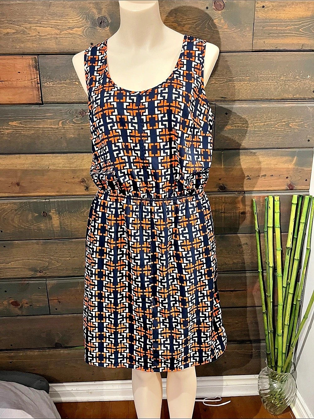 Merona Geometric Mini Dress in Blue & Orange Size Medium Like New